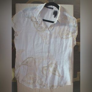 White button up with gold scarf like design